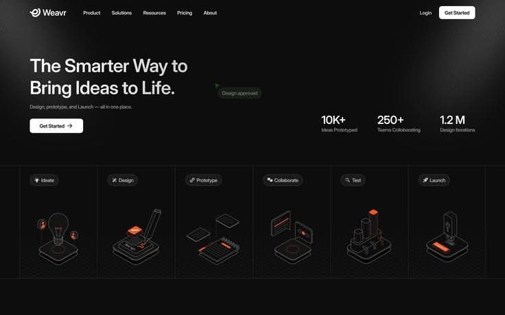 Landing page with isometric line illustrations on white