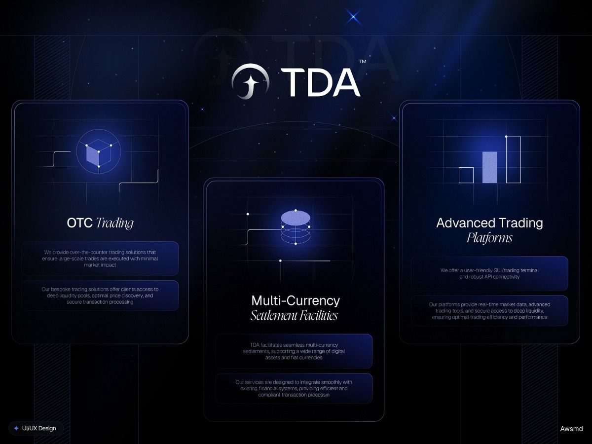 TDA fintech platform cards with blue glow