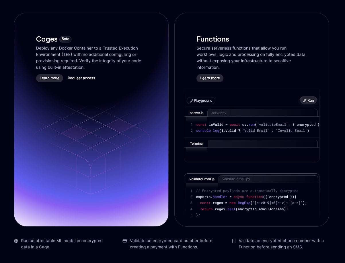 Evervault encryption platform feature grid